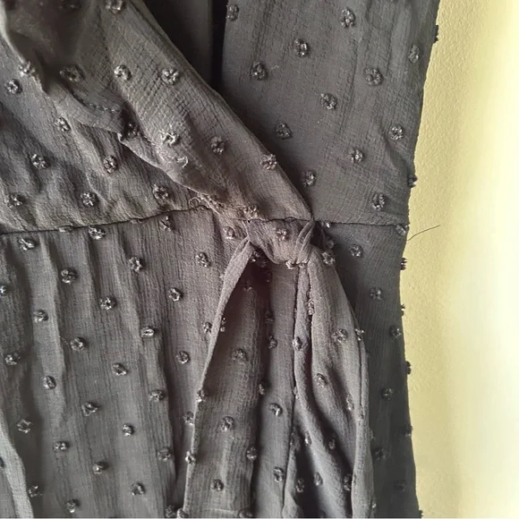 Monteau Ruffle Faux Wrap Midi Dress Flutter Sleeves Black Swiss Dot S - Picture 6 of 10